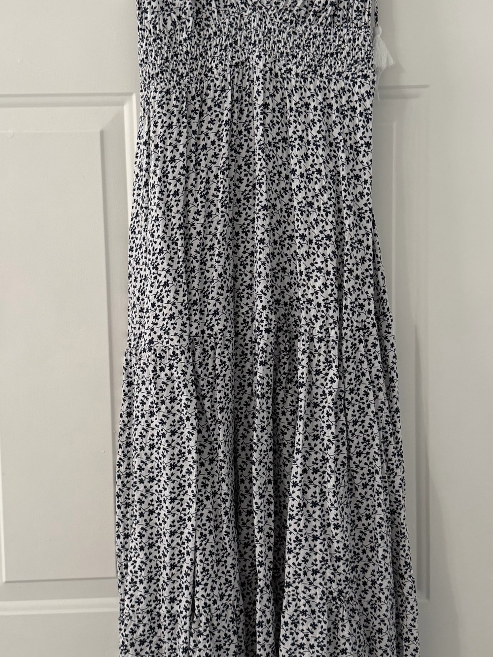 Aakaa Black and White Floral Smocked Maxi Skirt